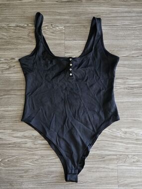 H&M Black Ribbed Button-Front One-Piece Bodysuit